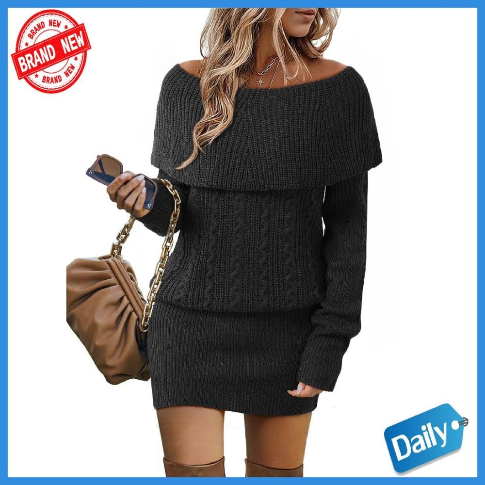 Long Sleeve Cowl Neck Cable Knit Bodycon Mini Sweater Dress